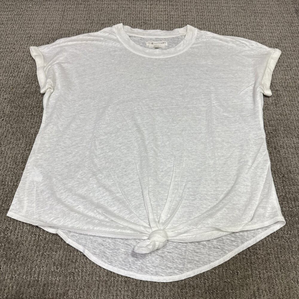 Lou & Grey Loft Blouse Linen White Short Sleeve Women’s Size XS